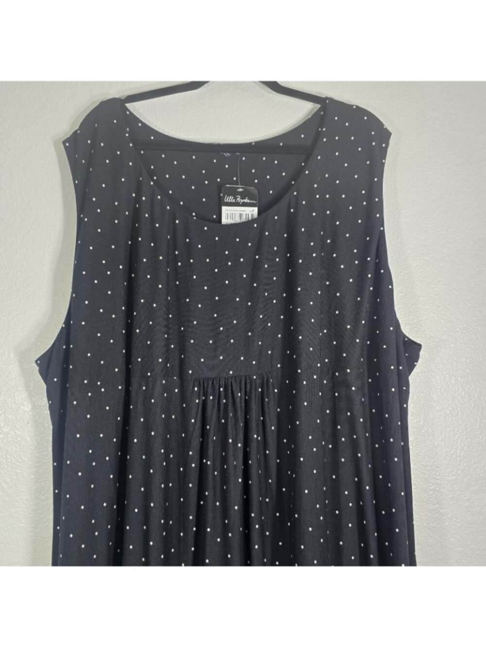 Ulla Popken Sheath Dress Women 28/30 Black Polka Dot Floral Pullover Sleeveless - Picture 2 of 8